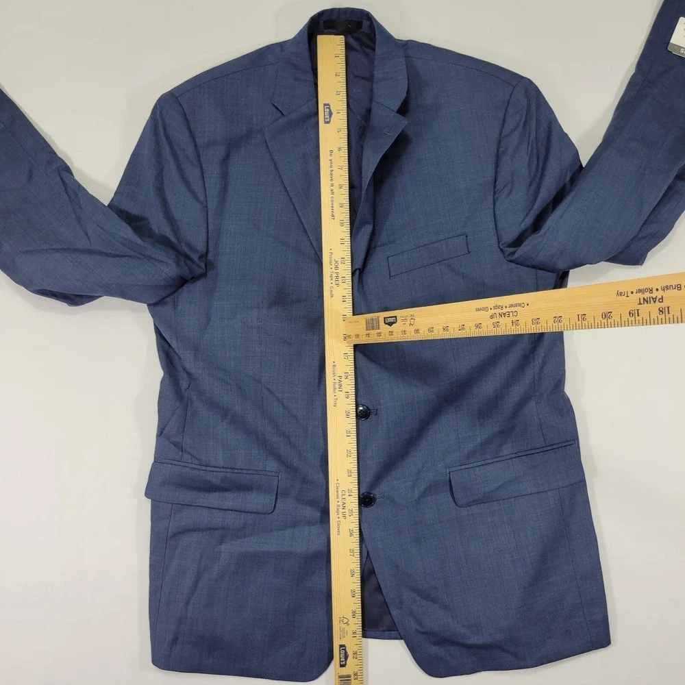 Michael Kors Mens Sport Coat Blazer Two Button Navy Sharkskin Wool Blend 44L NEW